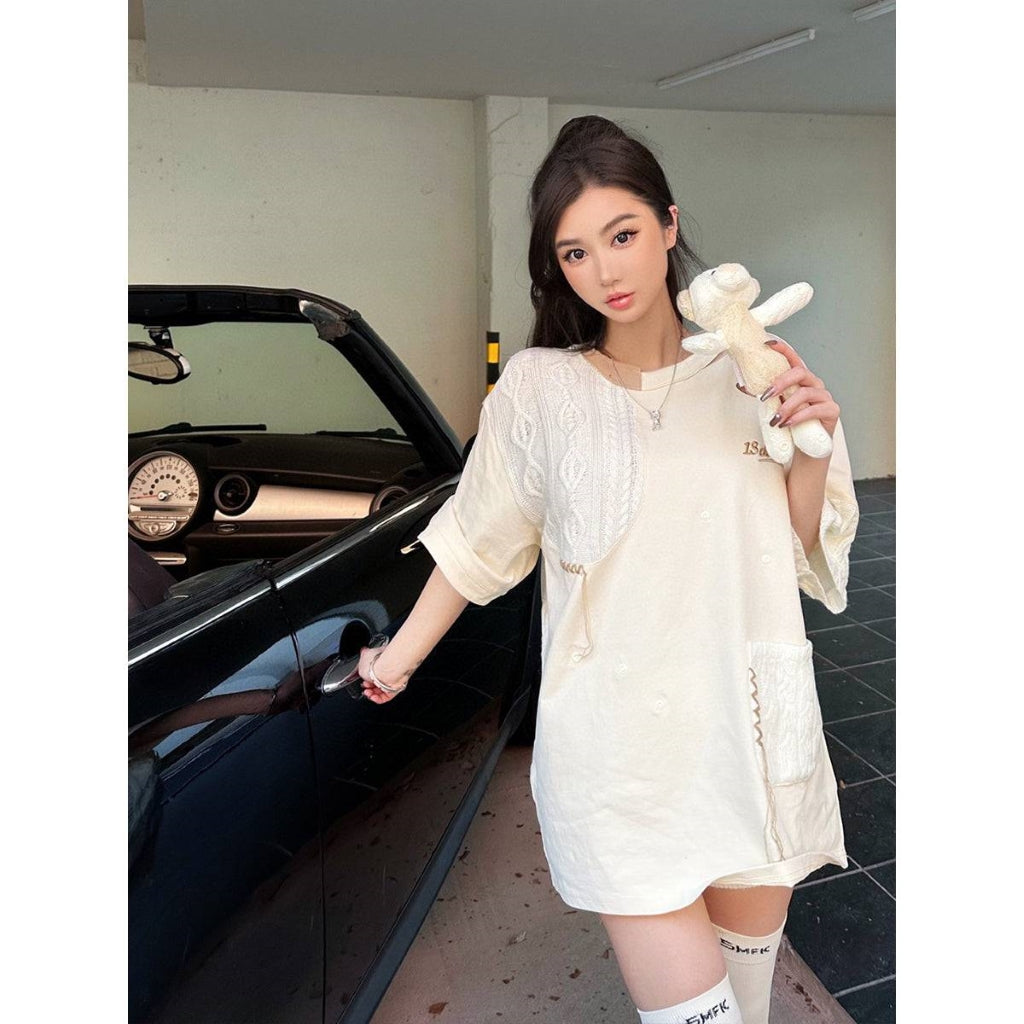 13De Marzo Plush Bear Knit Suture Tee Cream BlankRoom