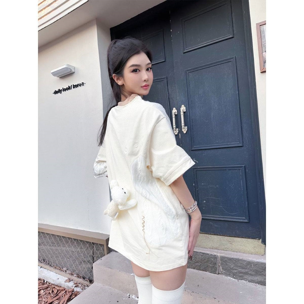 13De Marzo Plush Bear Knit Suture Tee Cream BlankRoom