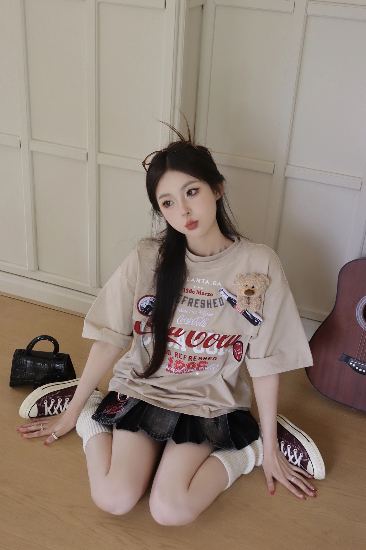 áo thun 13De Marzo X Coca-Cola Bear Layered Logo T-Shirt Khaki BlankRoom Authentic
