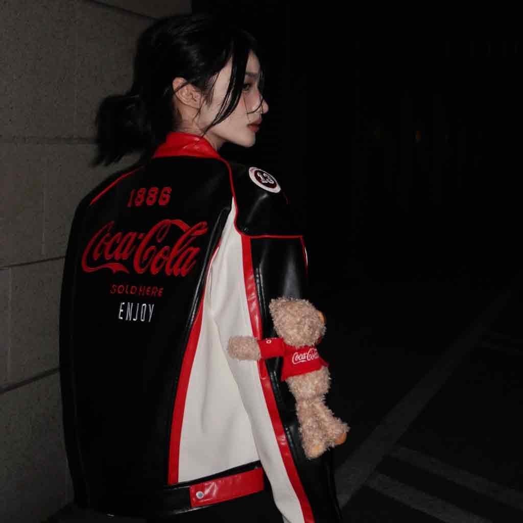 13de marzo x coca-cola bear racing leather jacket black blank room hà nội