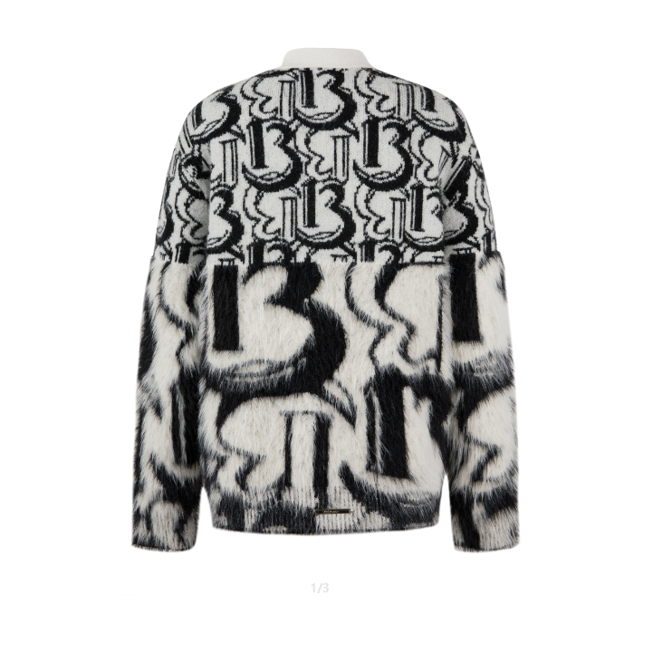 13De Marzo Monogram Bear Button Furry Cardigan Forest River Blank Room