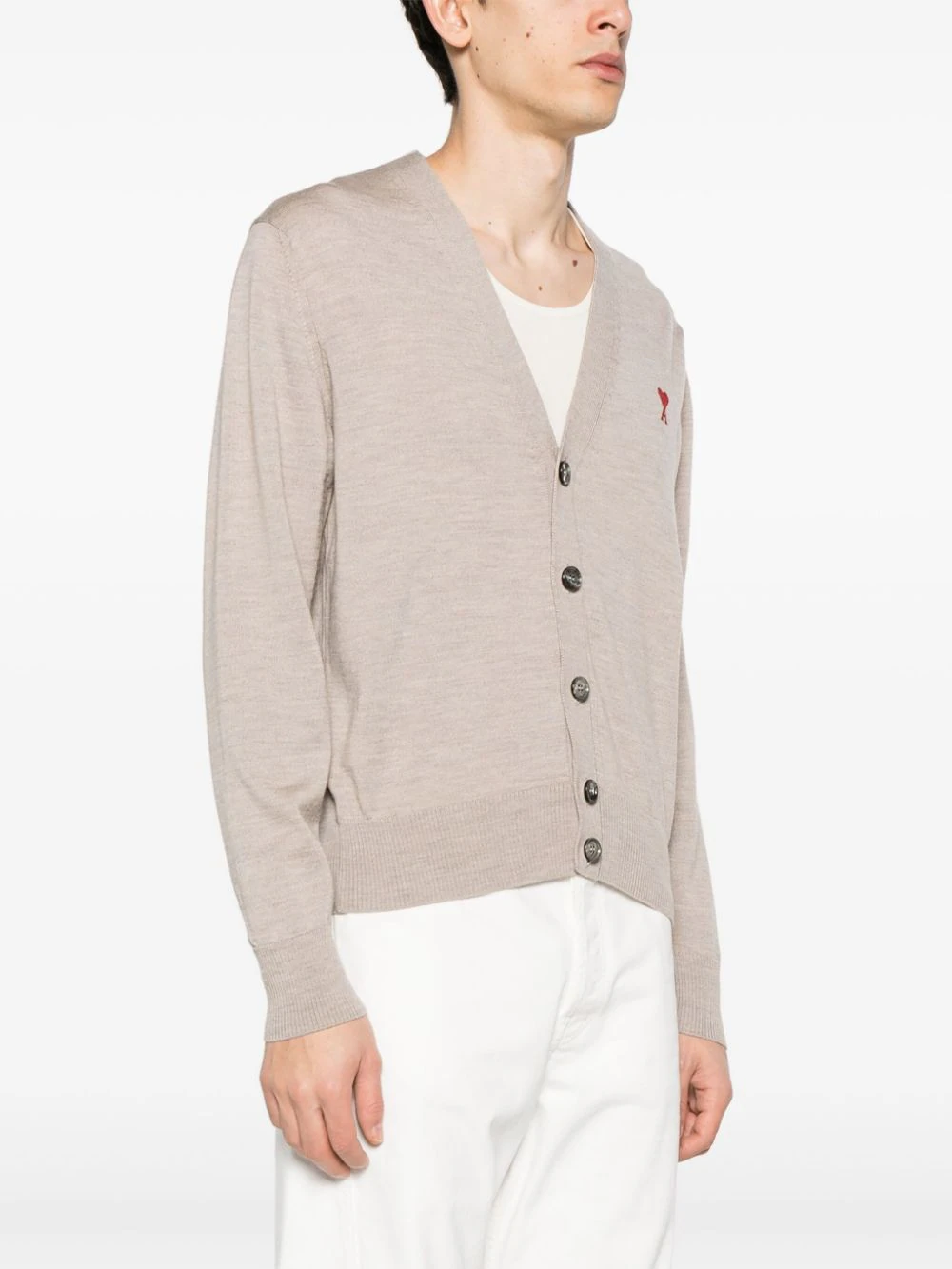 Ami De Coeur Small Logo Light Beige Cardigan