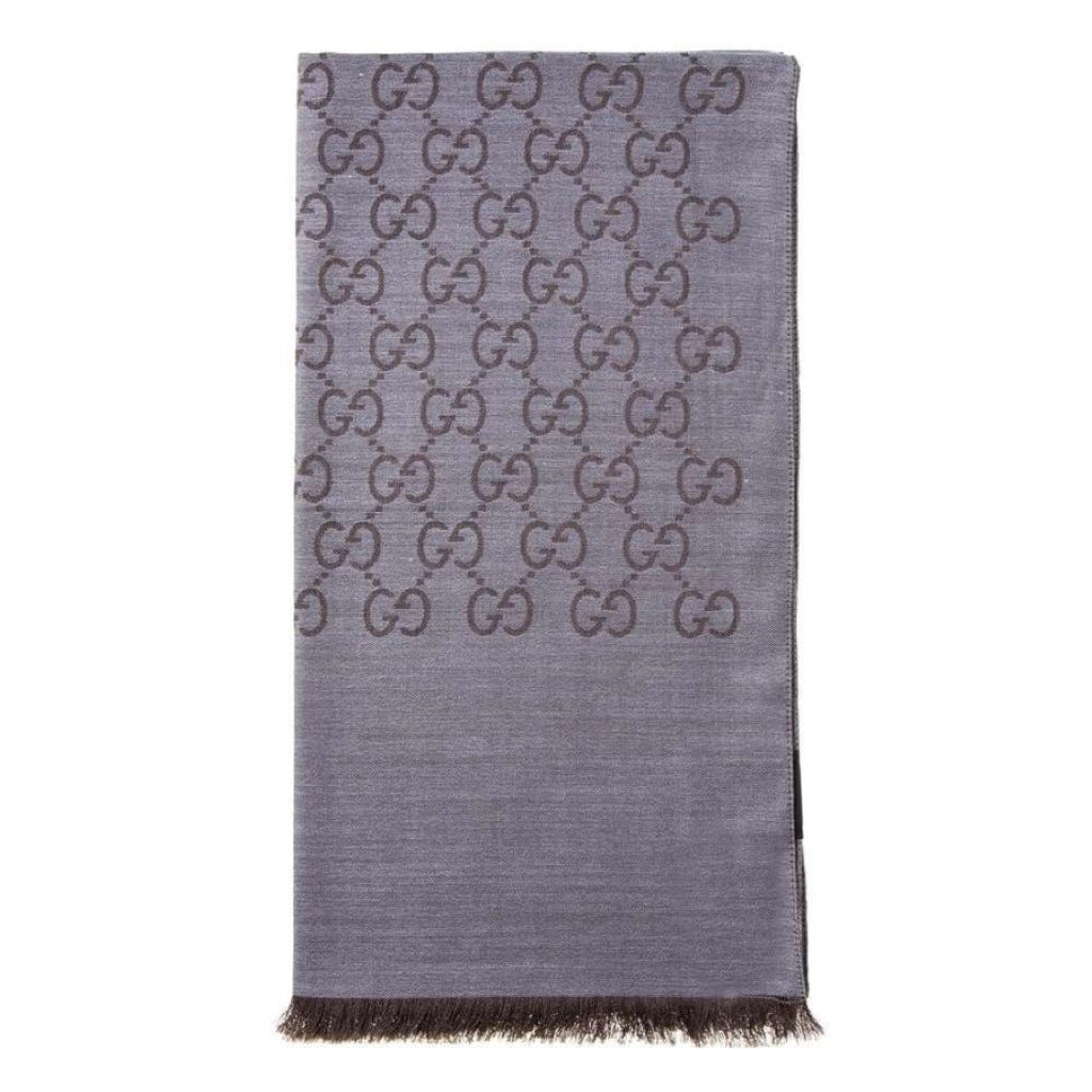 khăn chữ nhật GUCCI SCARF DARK BROWN AND GREY hàng hiệu chính hãng Authentic có sẵn tại BlankRoom Hà Nội, Việt Nam. 165904 3G646 1264