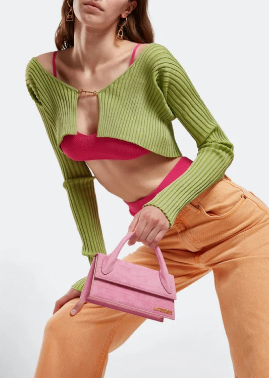 JACQUEMUS LE CHIQUITO LONG LES CLASSIQUES LA MONTAGNE CROCO PINK BLANKROOM