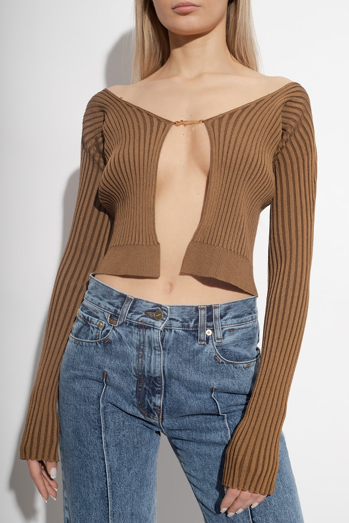 áo jacquemus la maille pralu longue brown blank room