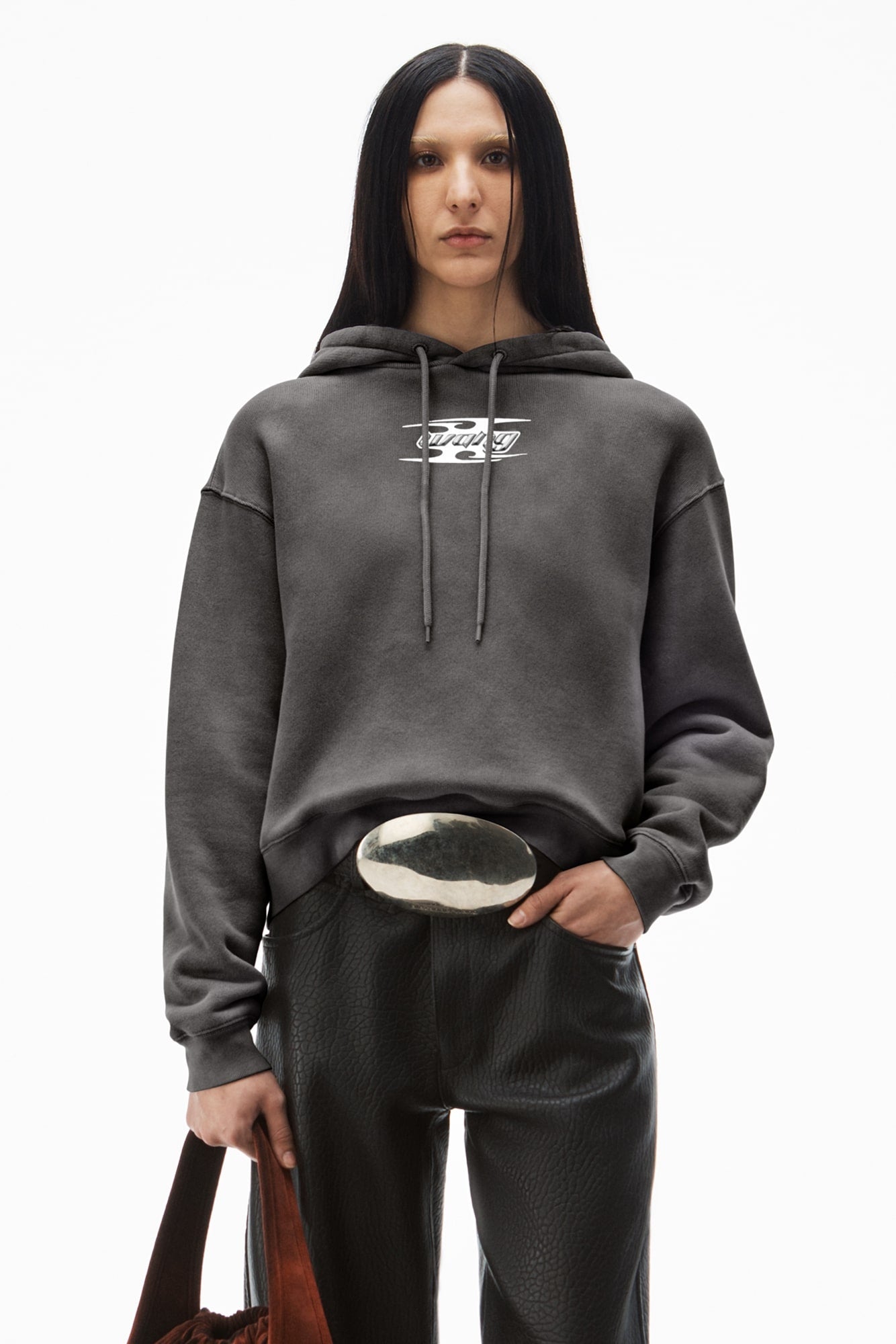 wearing Alexander Wang Blade Cotton Terry Hoodie Washed Cedar 4CC4242107208A