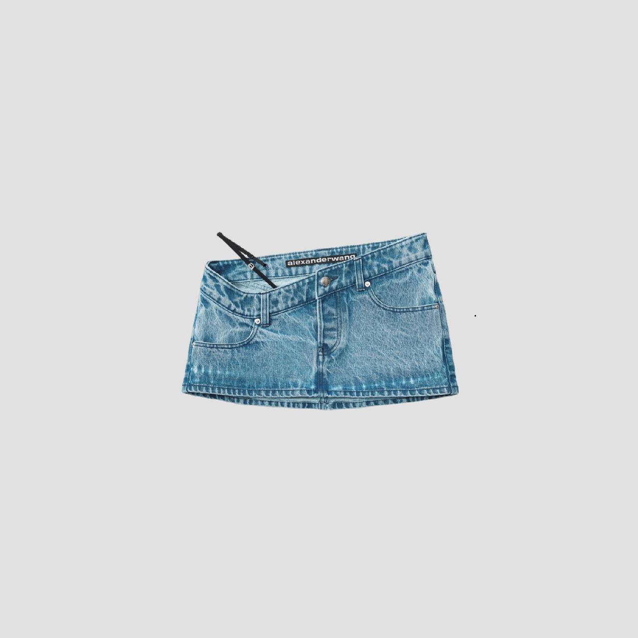 ALEXANDER WANG DIAMANTE LOGO ASYMMETRICAL MINI SKIRT BLUE DENIM 4DC4225270