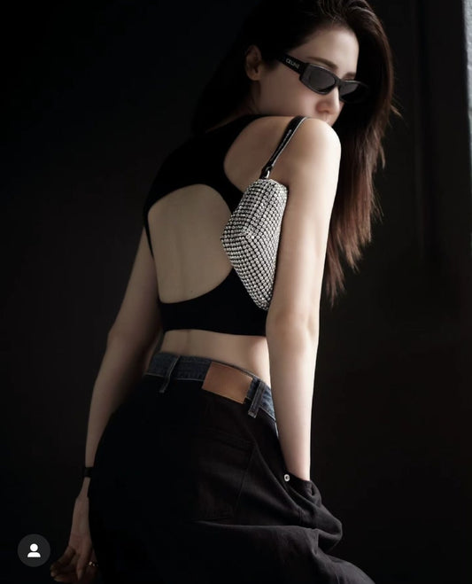 wearing Alexander Wang Heiress Pouch In Crystal Mesh 2019P0813J100