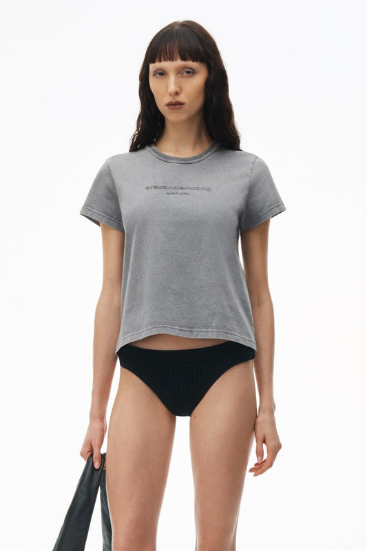 wearing Alexander Wang Logo-Embossed Acid Wash Shrunken Tee 1CC2241890037A