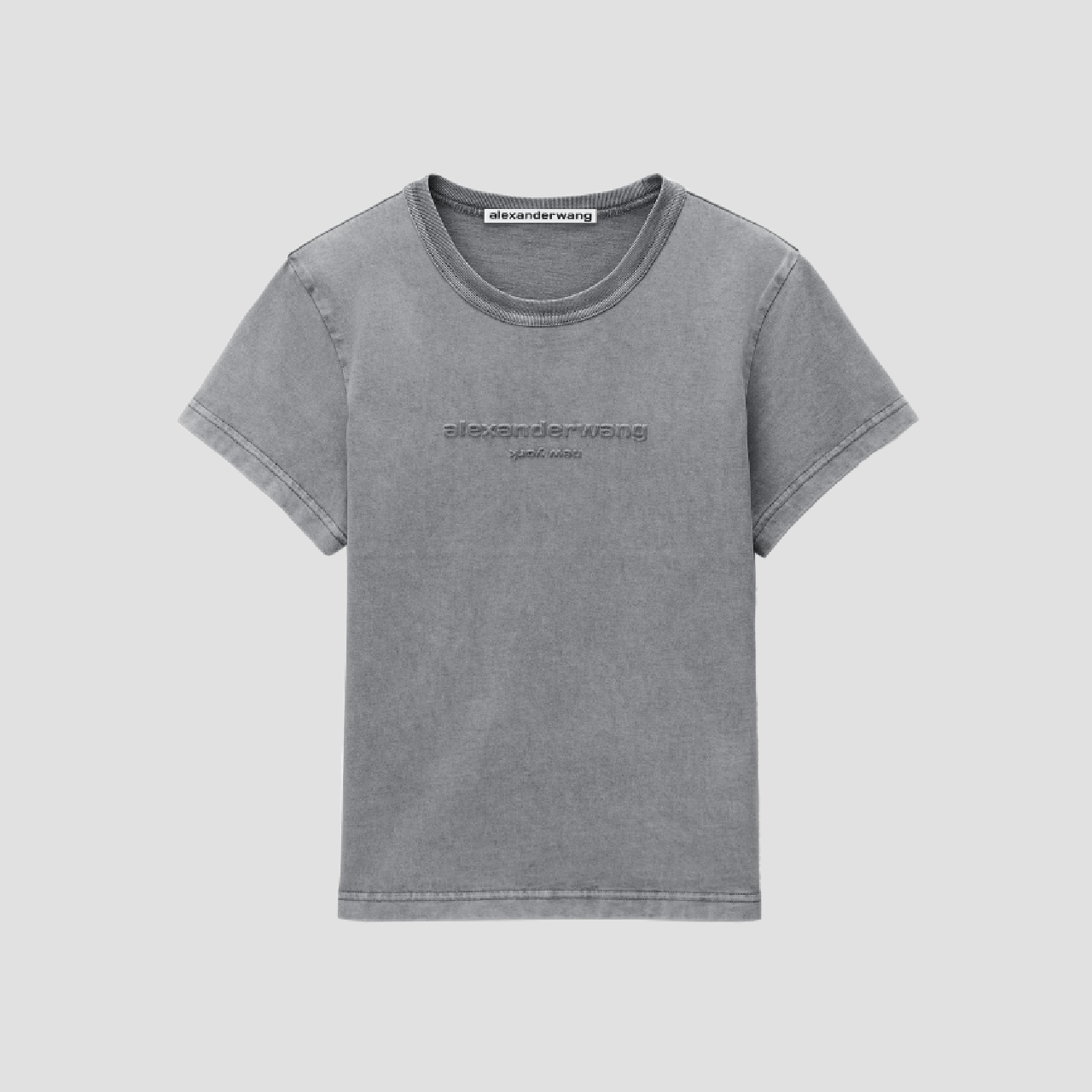 Alexander Wang Logo-Embossed Acid Wash Shrunken Tee 1CC2241890037A