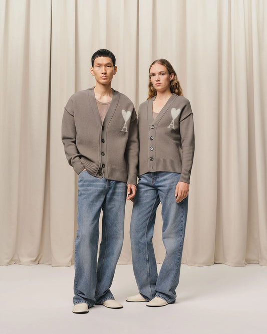 wearing Ami De Coeur Ash/OffWhite Cardigan UKC090KN00900957