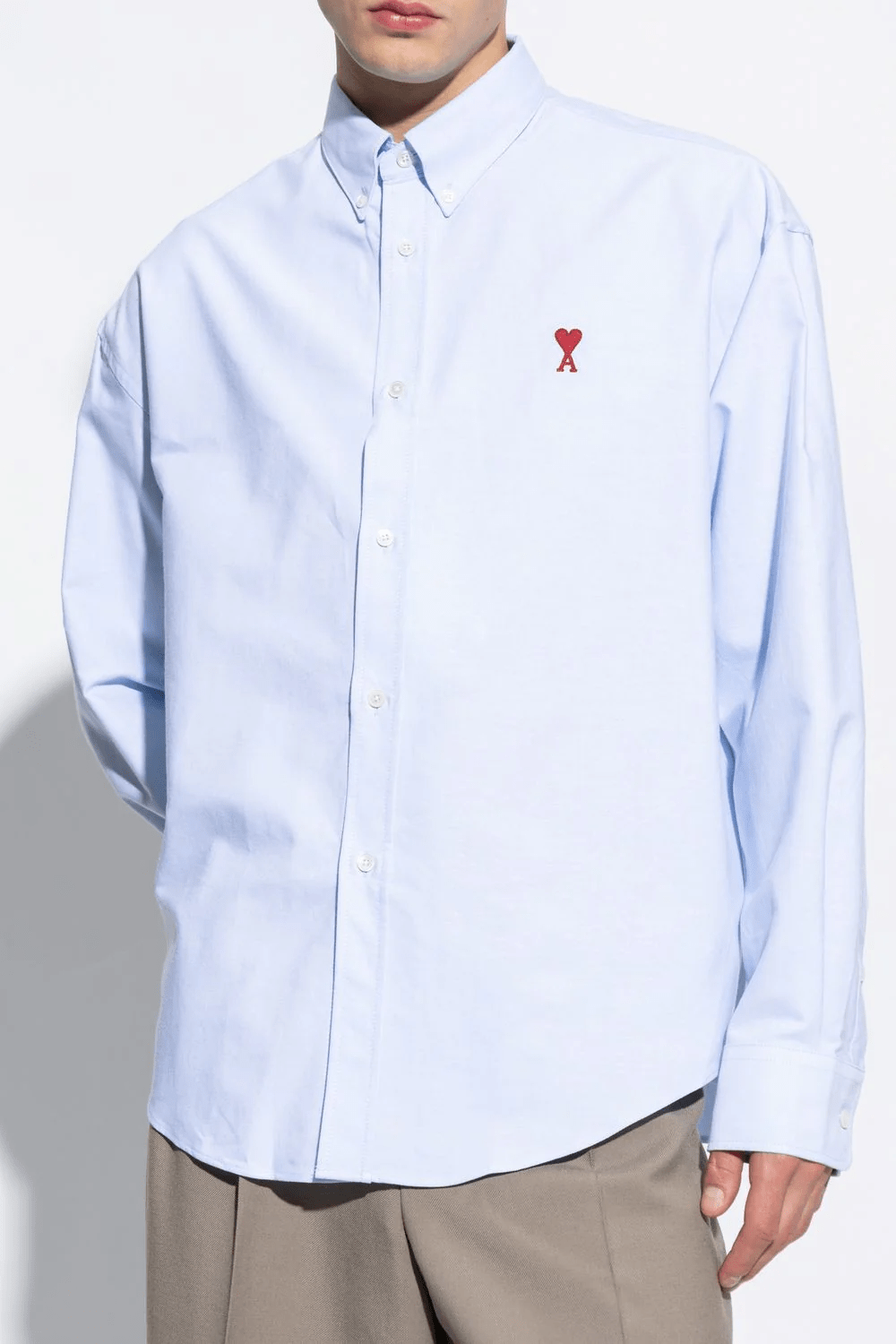 wearing Ami De Coeur Baby Blue Boxy Fit Cotton Shirt BFUSH130.C00031 450
