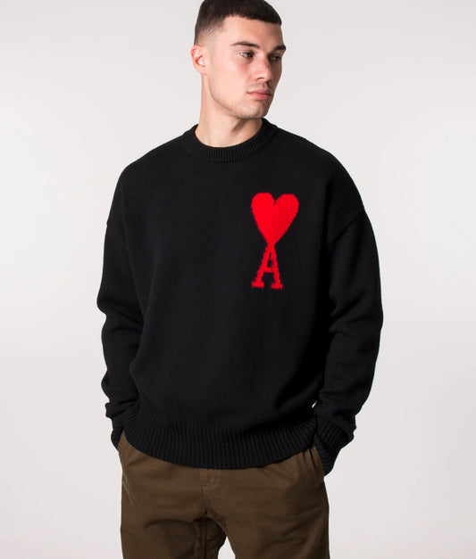 wearing Ami de Coeur Crewneck Large Logo Black Sweater BFUKS002.018 009