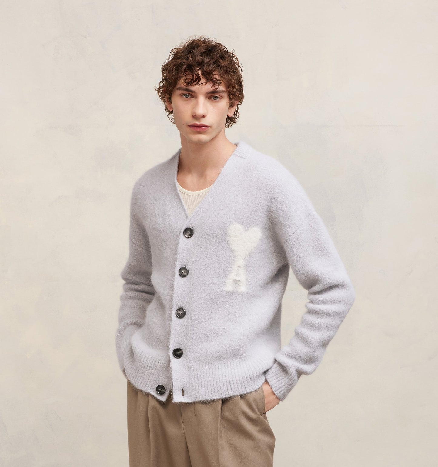 wearing Ami De Coeur Light Grey Cardigan UKC025.KN0032 090