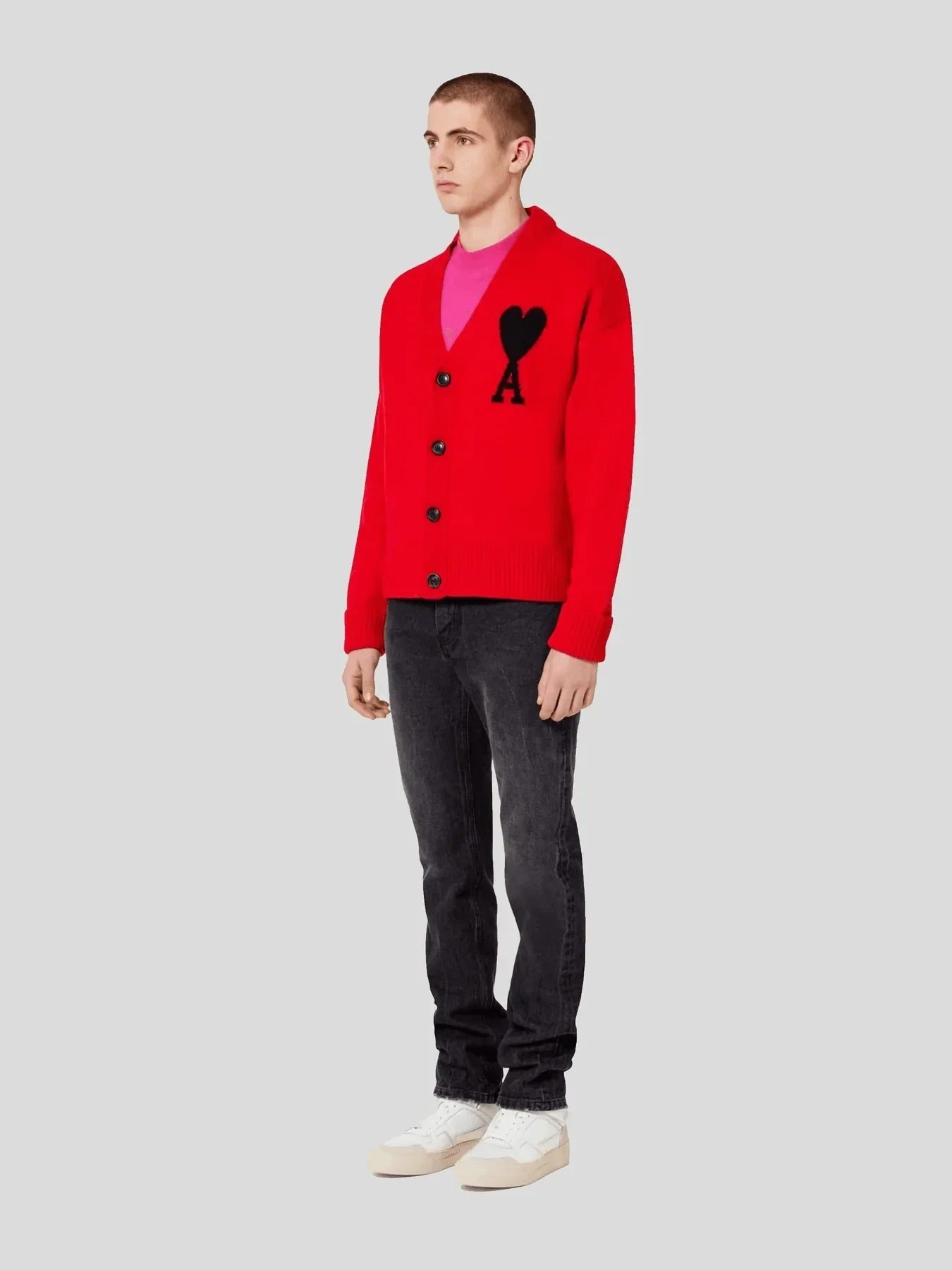 nam mặc áo Ami De Coeur Merino Wool Red Cardigan UKC002.018 605