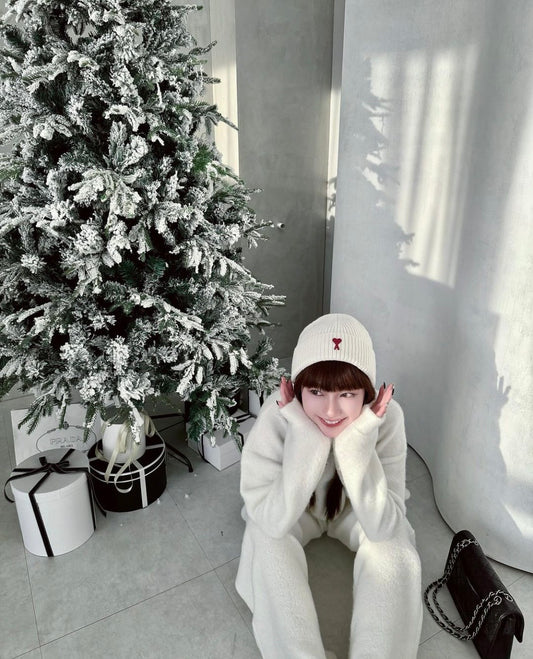 wearing Ami de Coeur Offwhite Beanie Hat UHA235.018 154