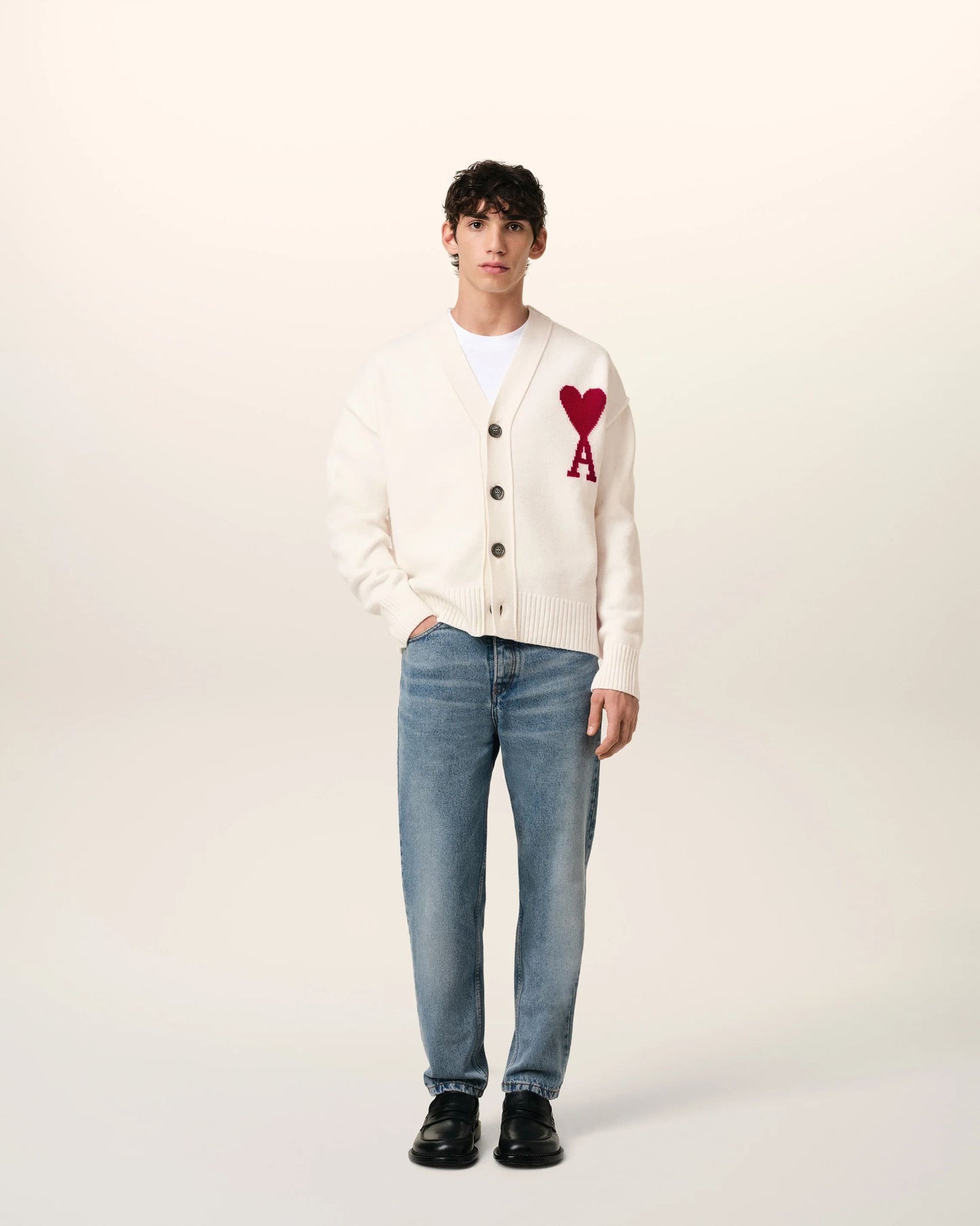 nam mặc áo Ami De Coeur Offwhite Wool Cardigan BFUKC006.018 154