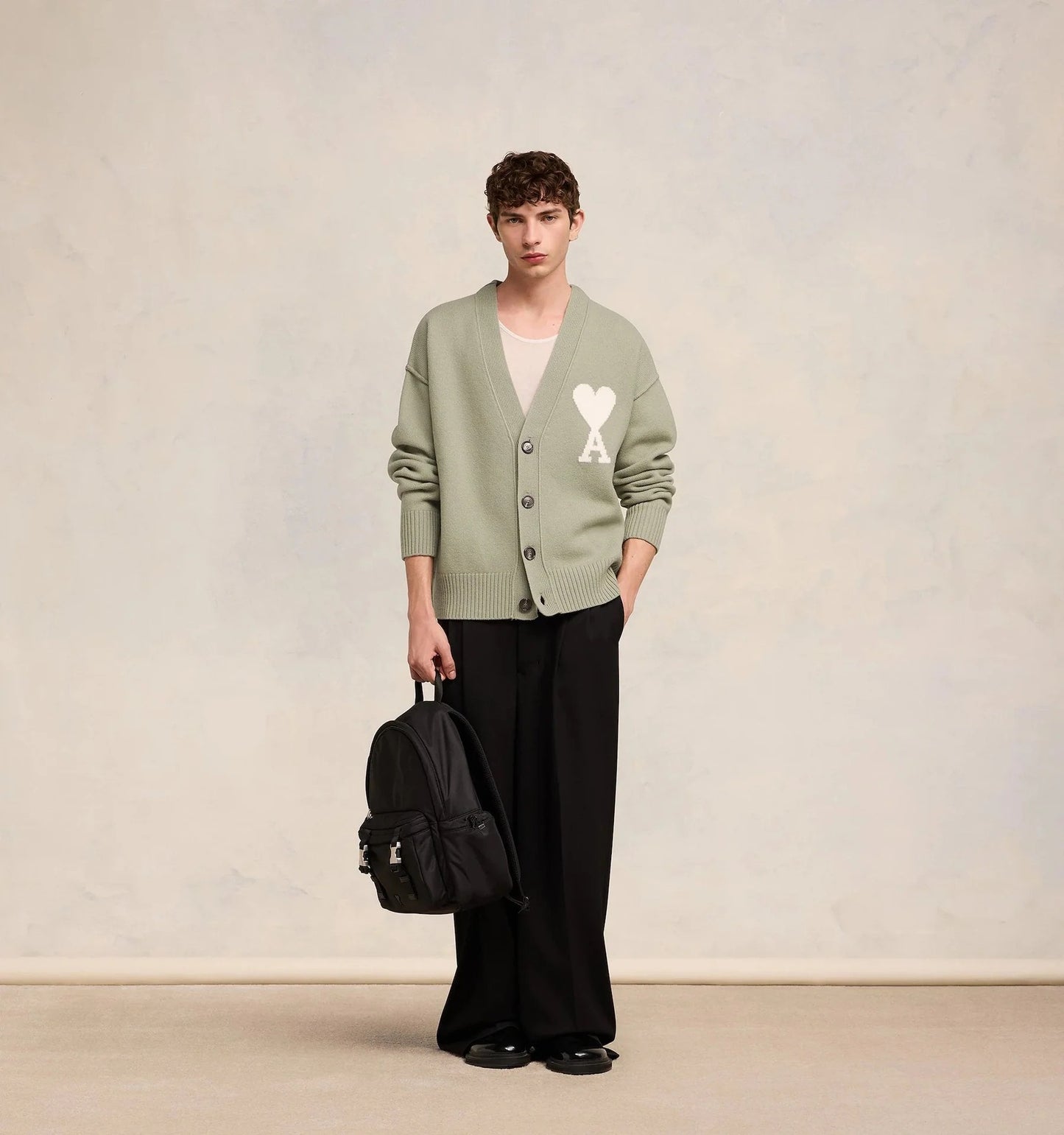 nam mặc áo Ami De Coeur Sauge Green Wool Cardigan UKC006.018 319