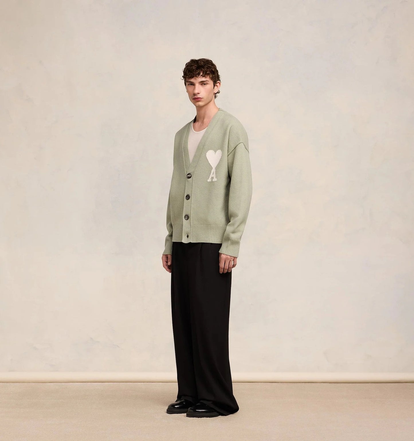 tổng thể áo Ami De Coeur Sauge Green Wool Cardigan UKC006.018 319