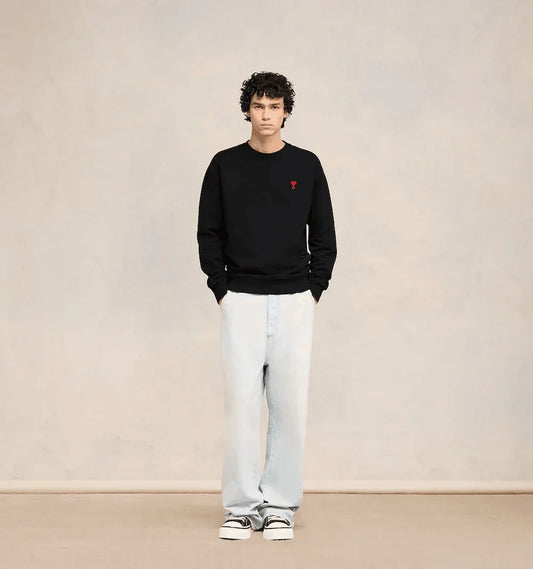 wearing Ami De Coeur Small Logo Black Sweatshirt BFUSW001.730001