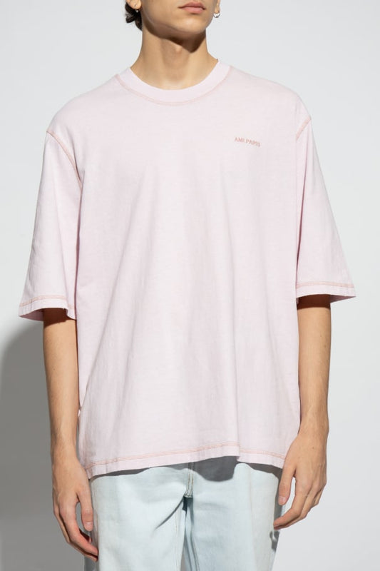 wearing Ami Fade Out Pink Oversize T-Shirt UTS016.JE0051 679