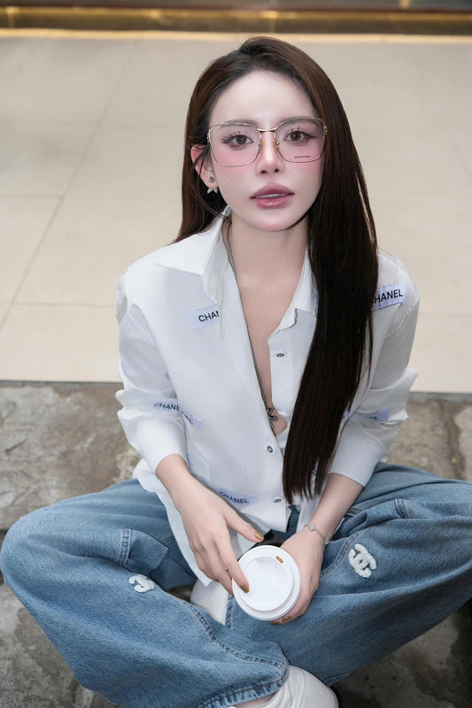 wearing Balenciaga BB0339O 003 Rectangular Eyeglasses Gold