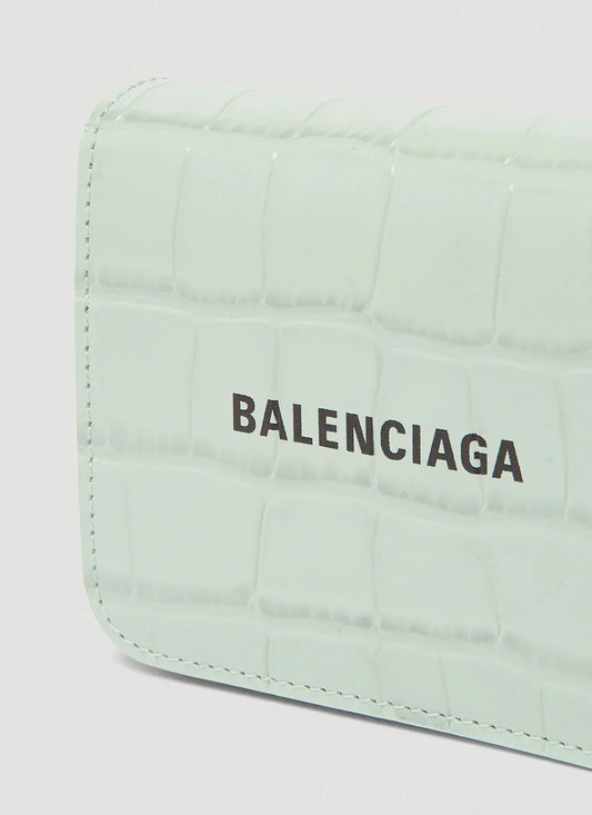 chi tiết ví Balenciaga Cash Crocodile Embossed Card Wallet Mint 6556241LRR33960