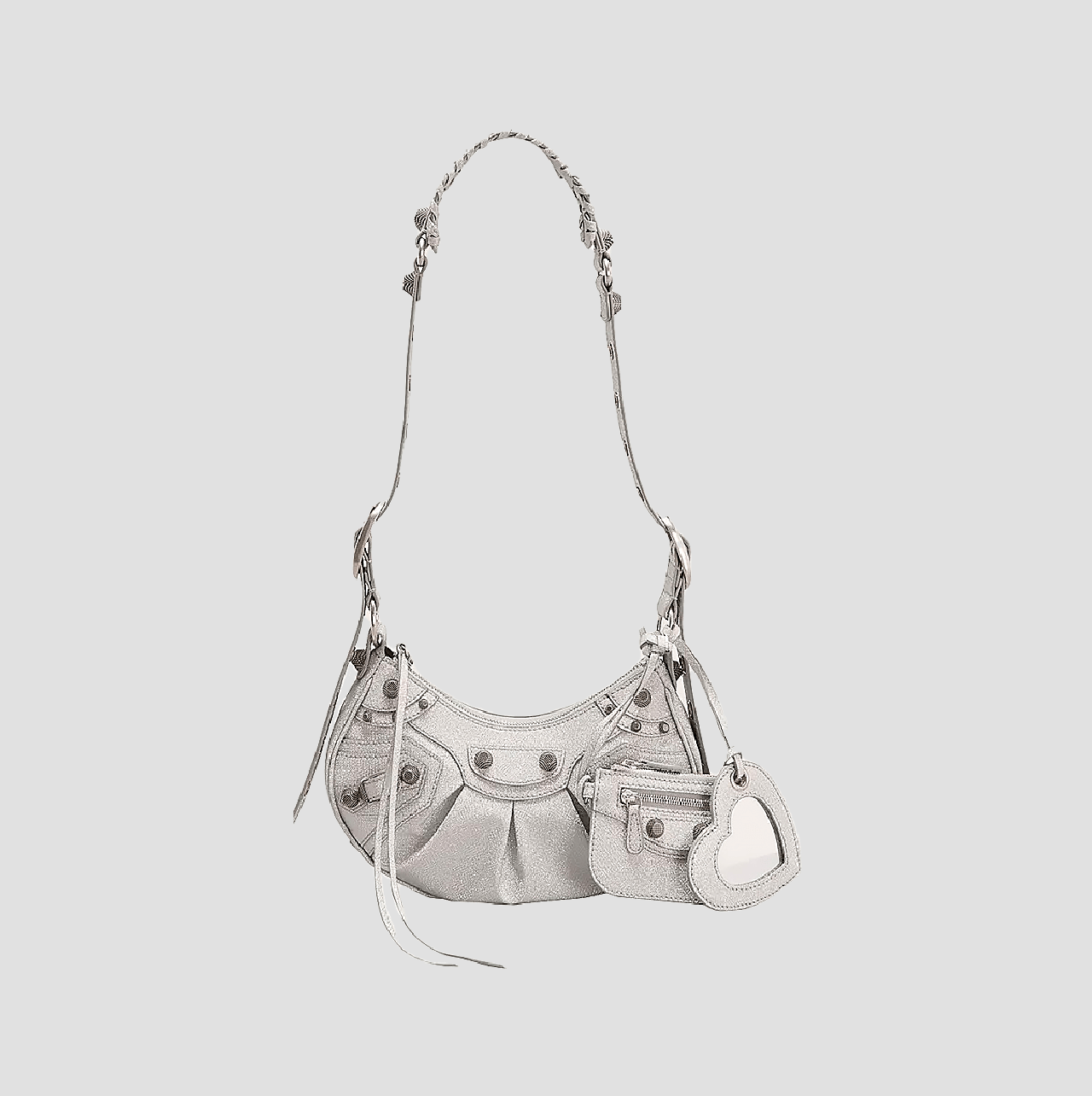 Balenciaga Le Cagole XS Shoulder Bag Glitter Silver FW23 671309210O98110