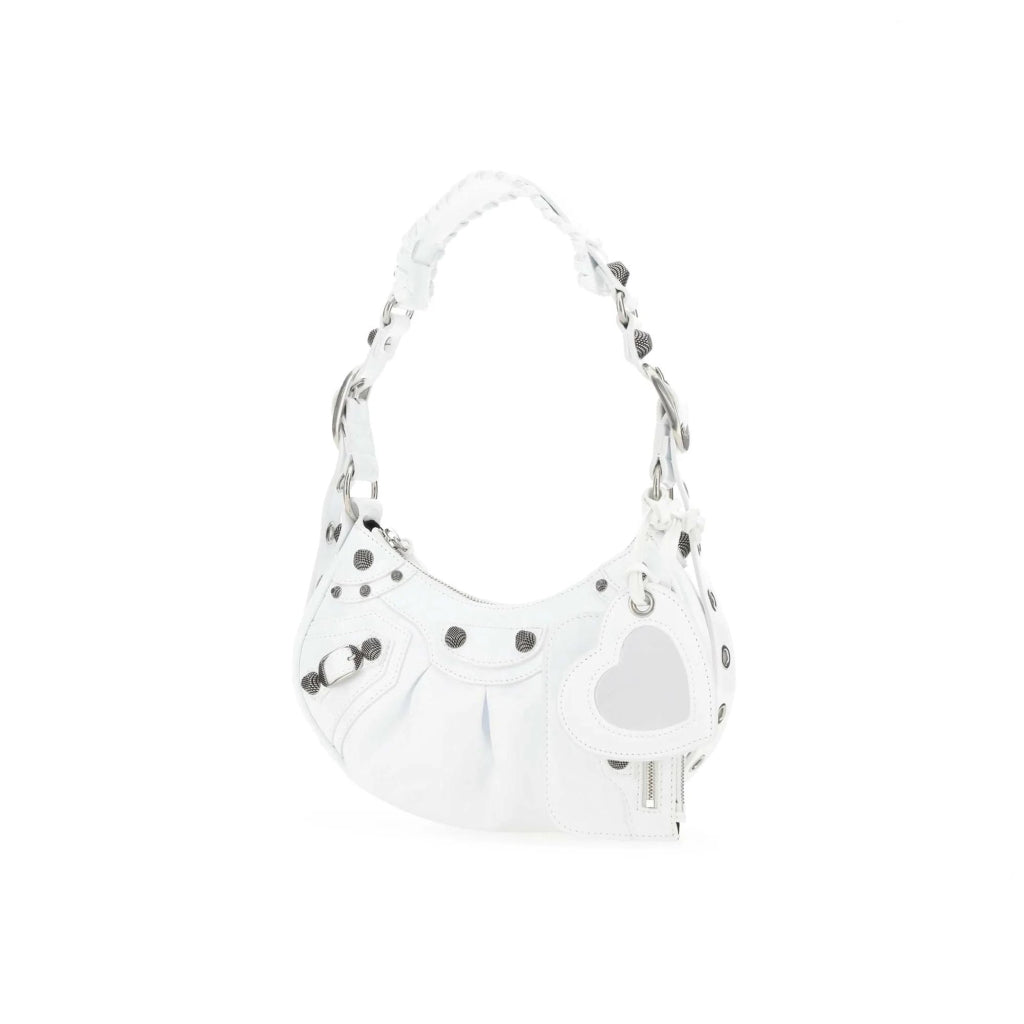 BALENCIAGA LE CAGOLE XS SHOULDER BAG IN PATENT WHITE