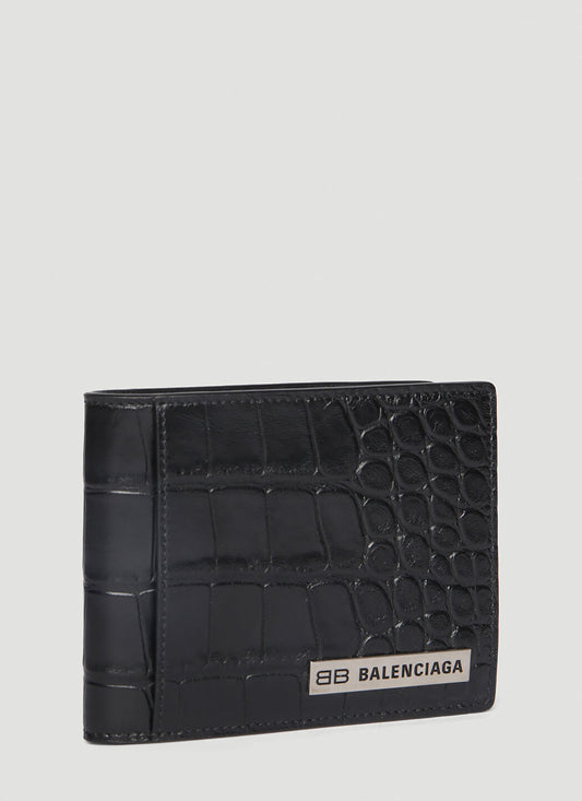 tổng thể ví BALENCIAGA PLATE SQUARE CROCODILE-EMBOSSED FOLDED LEATHER 67171823E9Y1000