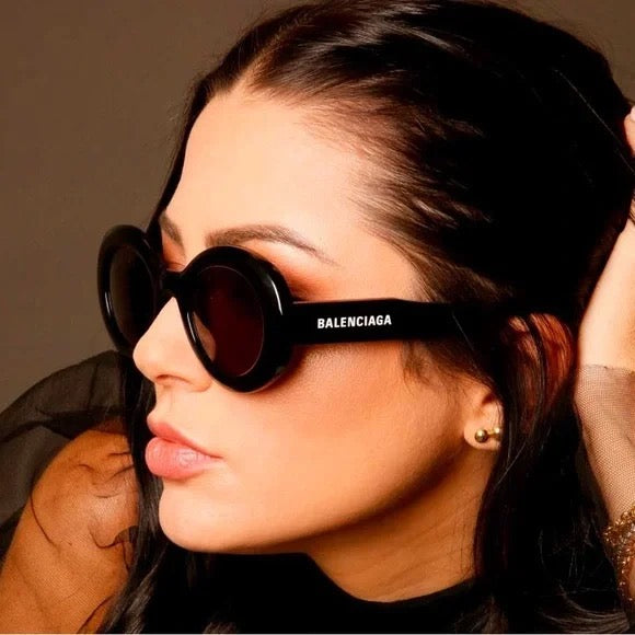 mẫu mang kính BALENCIAGA BB0074S 001 ROUND ACETATE SUNGLASSES IN BLACK