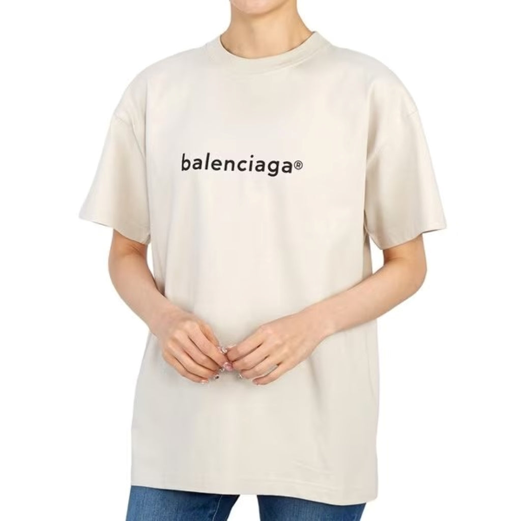 BALENCIAGA UNISEX LOGO LETTERING T-SHIRT BEIGE 612965TIV542984 authentic tại hà nội, sài gòn, tp hcm, việt nam