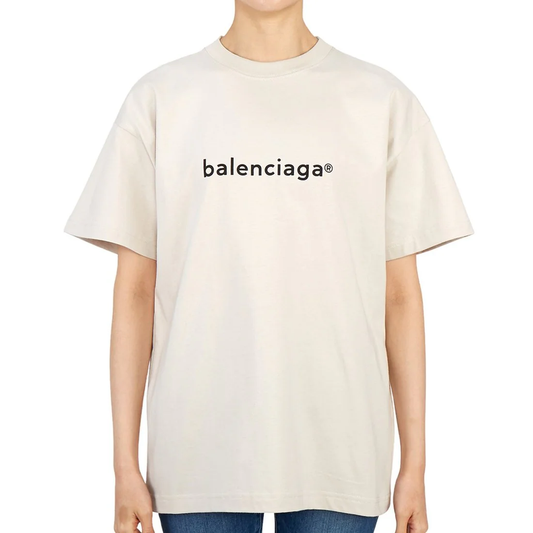 BALENCIAGA UNISEX LOGO LETTERING T-SHIRT BEIGE 612965TIV542984 authentic tại hà nội, sài gòn, tp hcm, việt nam