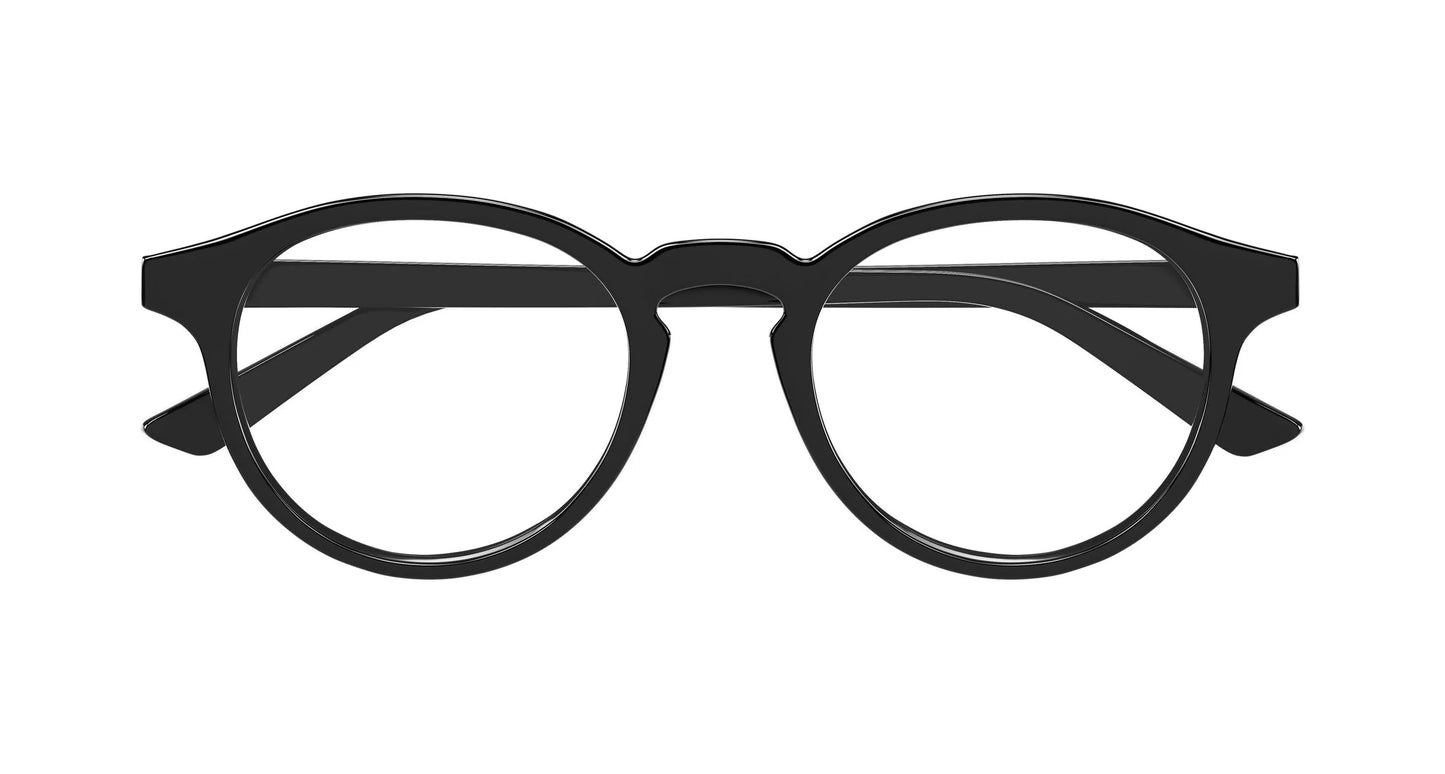 Bottega Veneta BV1420O Black Round Eyeglasses shown from the front on a plain white background.