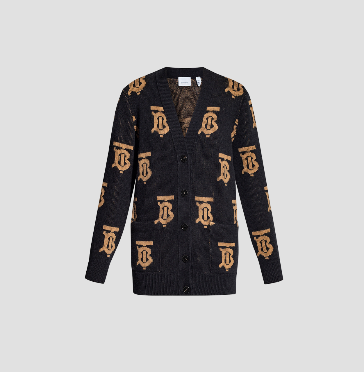BURBERRY BLACK MONOGRAM WOOL CARDIGAN 8063209