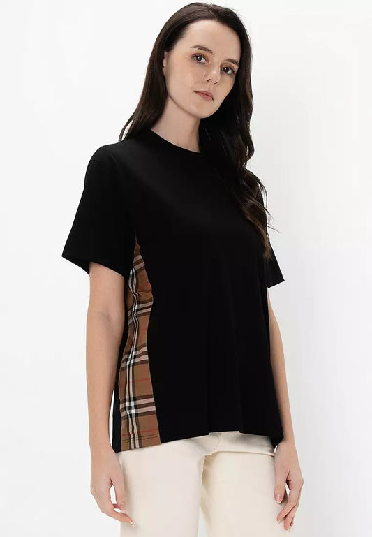 wearing Burberry Caris Check Waist T-Shirt In Black 8085109