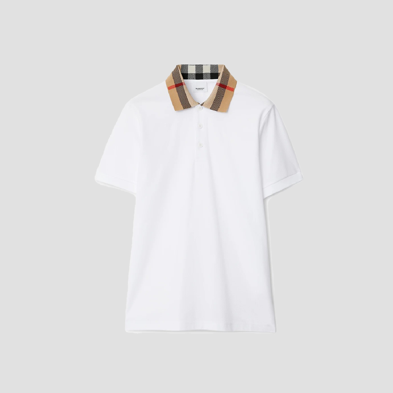 Burberry Check Collar Cotton Polo Shirt In White 80716211