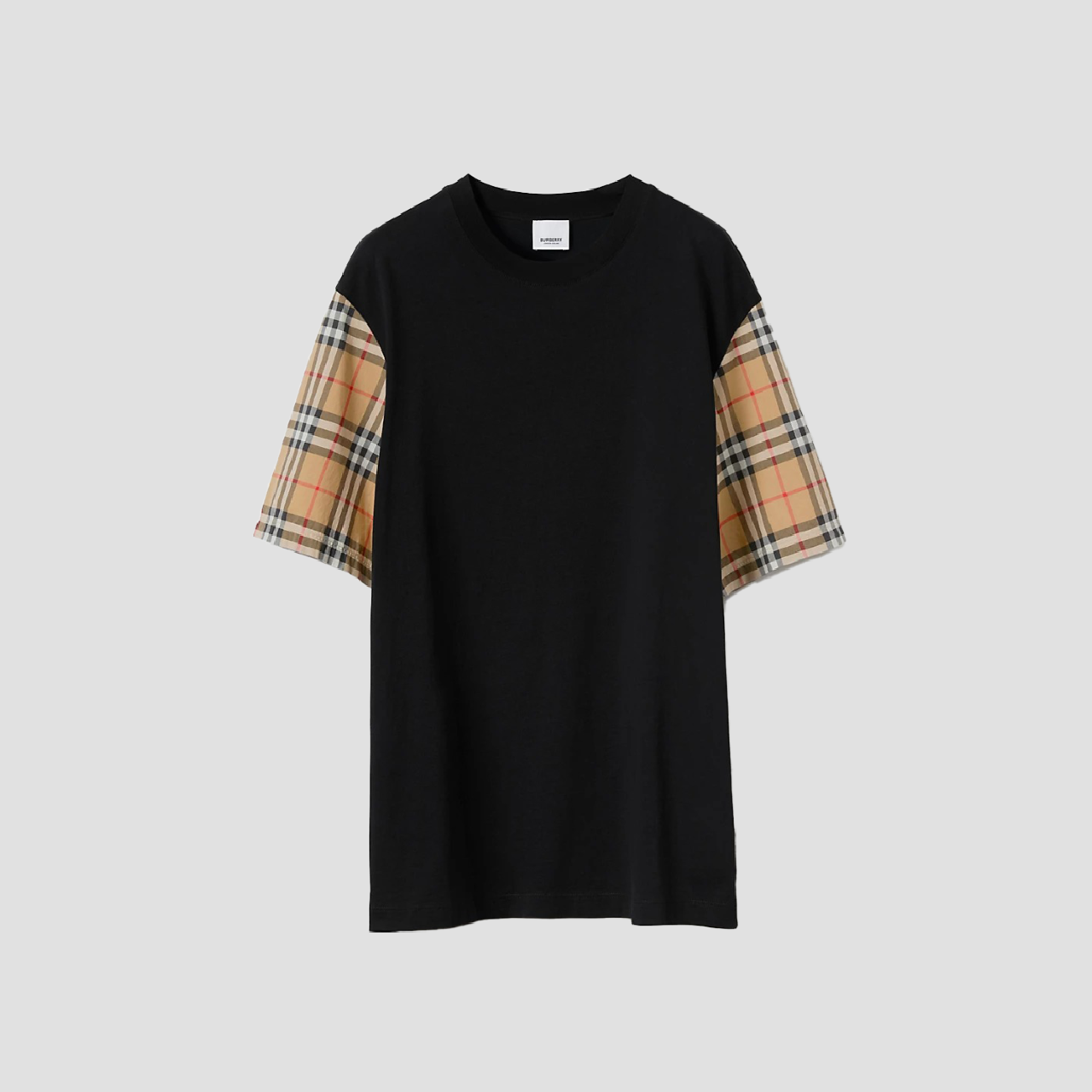 Burberry Check Sleeve Cotton T-Shirt In Black 80430571