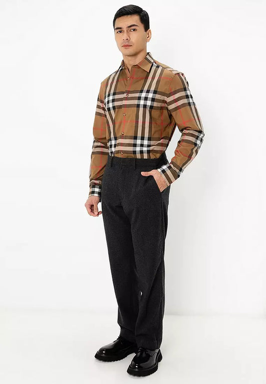 wearing Burberry Claverdon Long-sleeve Shirts In Brown 80842871
