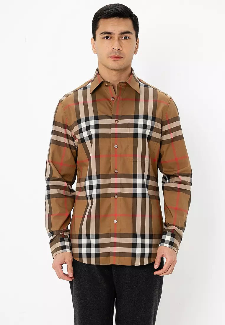 nam mặc áo Burberry Claverdon Long-sleeve Shirts In Brown 80842871