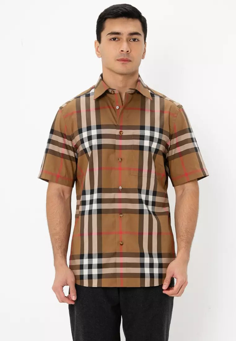 nam mặc áo Burberry Claverdon Short-sleeve Shirts In Brown 8084291