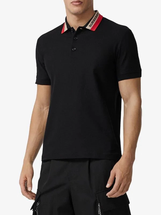 wearing Burberry Contrast Color Cotton Polo in Black 80392651