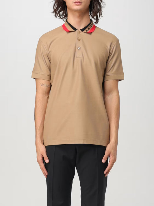 wearing Burberry Edney Cotton Piqué Polo Shirt In Camel 8083155