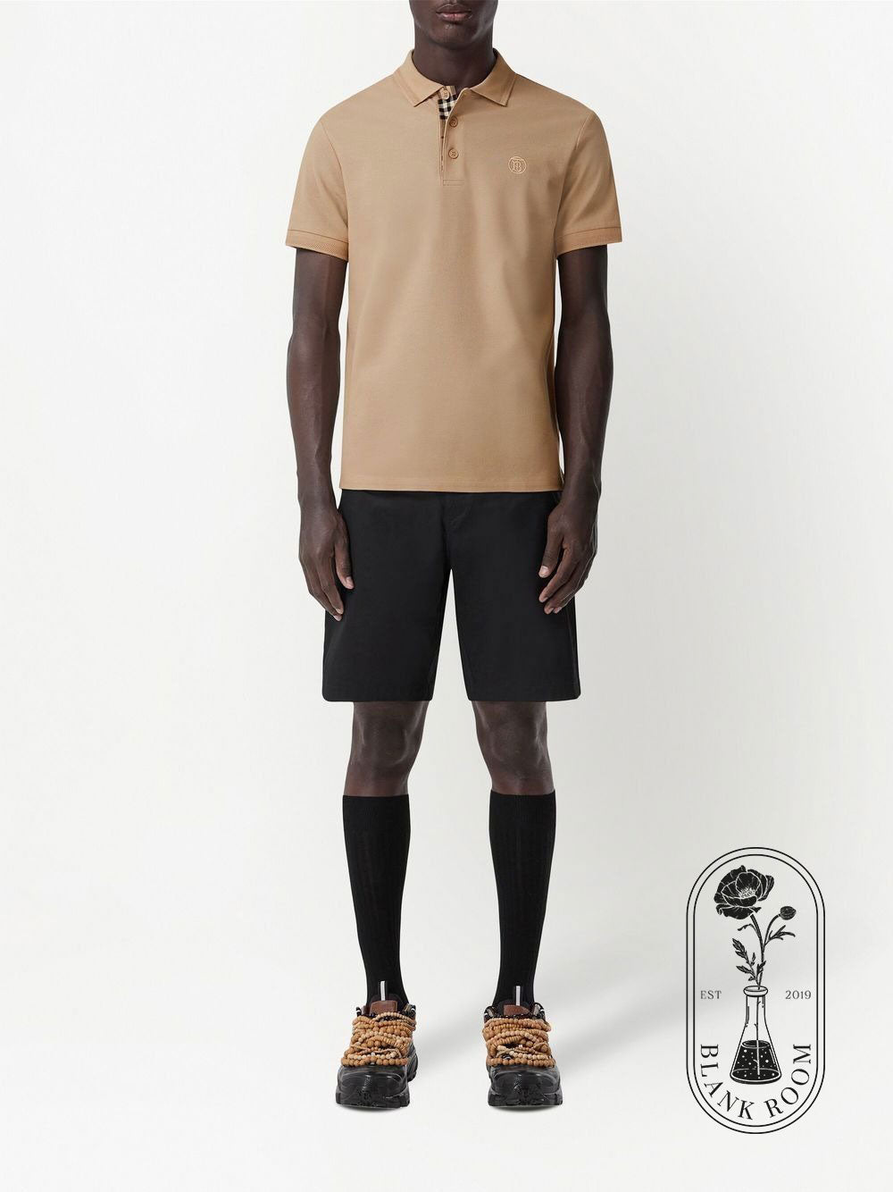 wearing BURBERRY LOGO-EMBOIRDERED CIRCEL TB IN BEIGE 8057088
