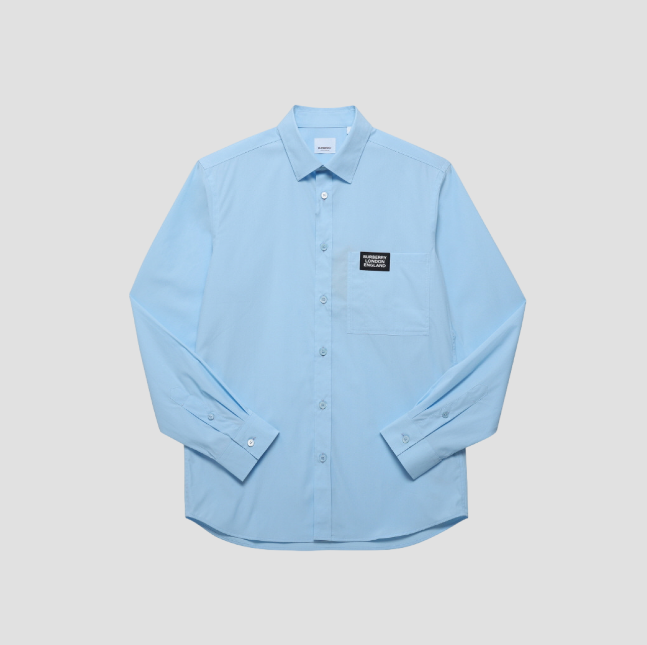 Burberry Logo Detail Stretch Cotton Poplin Shirts In Pale Blue 80218461
