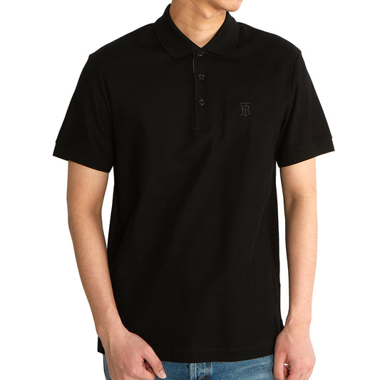 wearing Burberry Logo-Emboired Cotton Piqué Polo Shirt Black 8014003