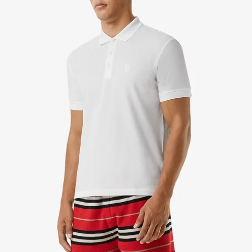 wearing Burberry Logo-Emboired Cotton Polo Shirt White 8014005