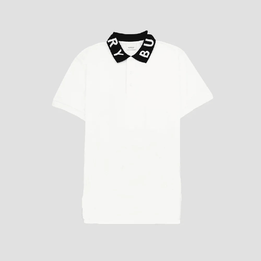 BURBERRY LOGO INTARSIA COTTON PIQUÉ POLO SHIRT IN WHITE 80675371