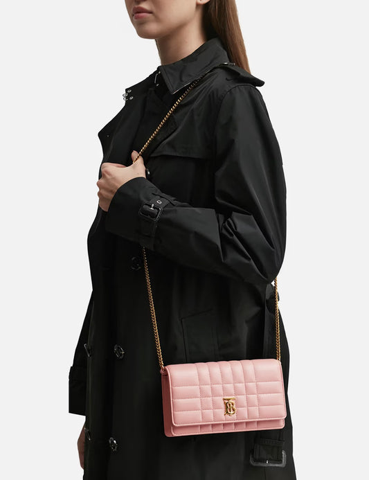 wearing BURBERRY LOLA CLUTCH BAG IN DUSKY PINK 80661801