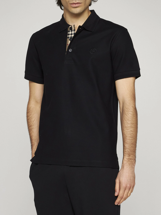 wearing Burberry Monogram Cotton Piqué Polo Shirt Black 8055228